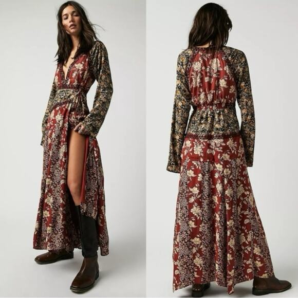 Free People Tilda Maxi Wrap Dress Neutral Small Western Bohemian Fall Witchy NWT - Picture 4 of 15